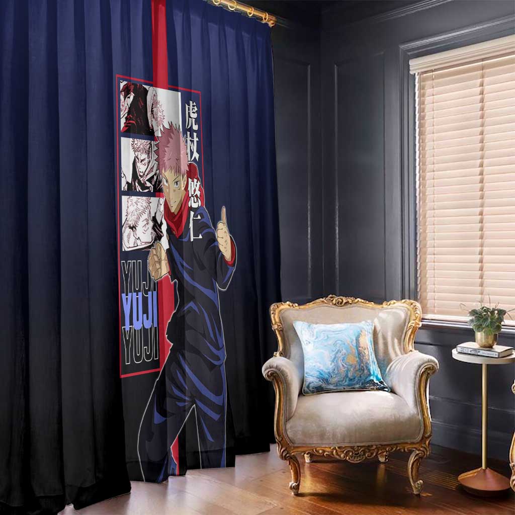 Yuji Itadori from Jujutsu Kaisen Window Curtain with Action Pose and Energetic Expressions Design - The Mazicc