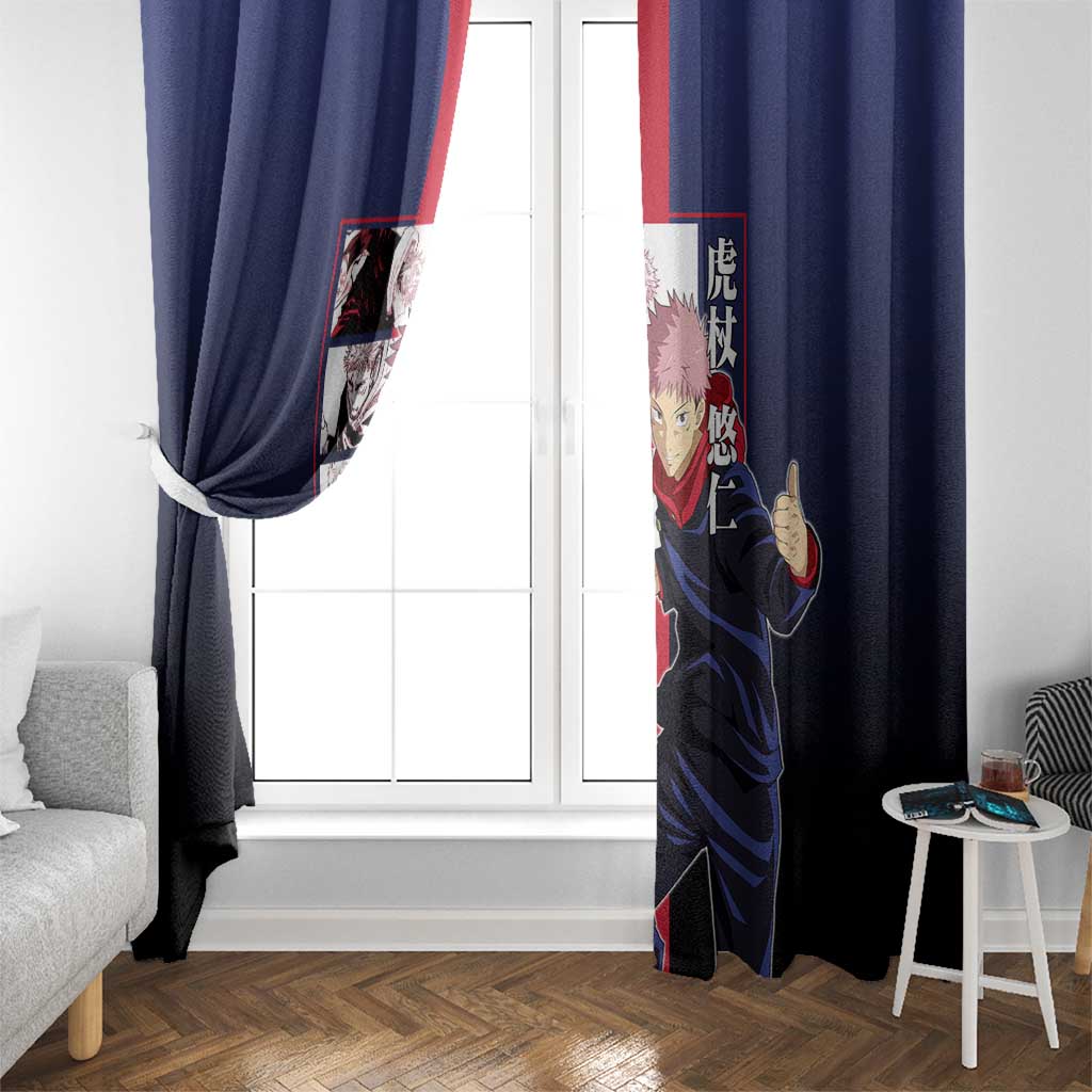Yuji Itadori from Jujutsu Kaisen Window Curtain with Action Pose and Energetic Expressions Design - The Mazicc