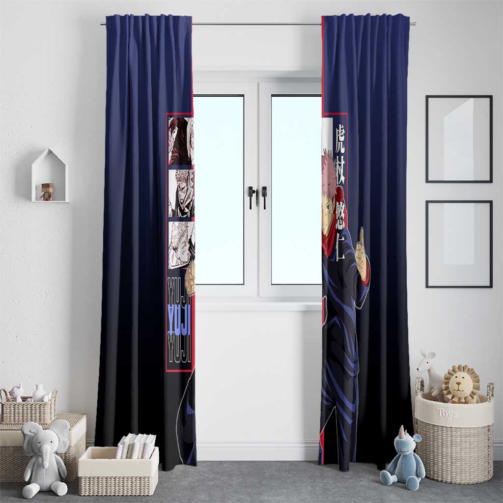 Yuji Itadori from Jujutsu Kaisen Window Curtain with Action Pose and Energetic Expressions Design - The Mazicc