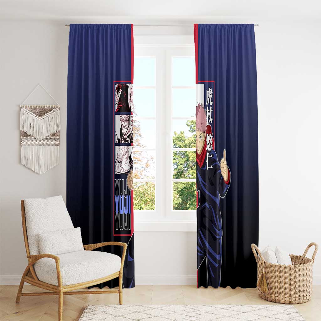 Yuji Itadori from Jujutsu Kaisen Window Curtain with Action Pose and Energetic Expressions Design - The Mazicc