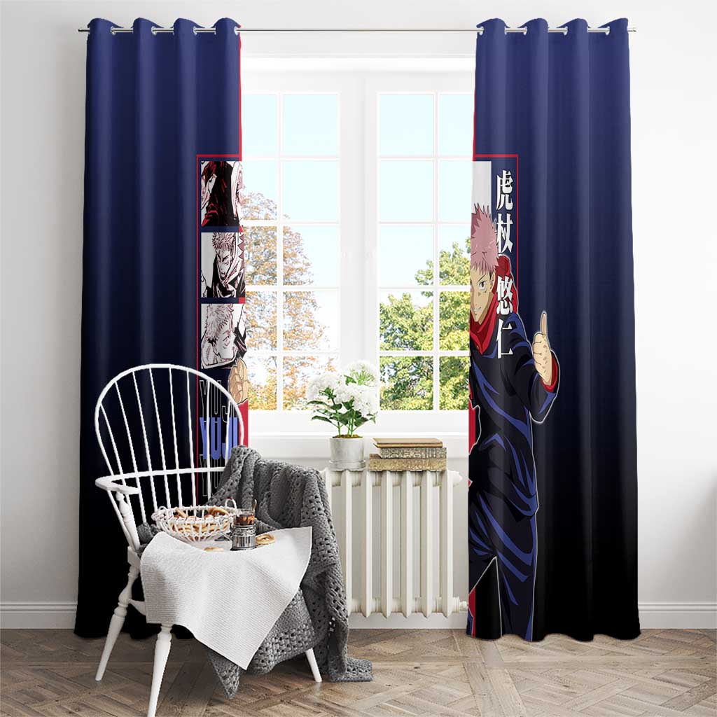 Yuji Itadori from Jujutsu Kaisen Window Curtain with Action Pose and Energetic Expressions Design - The Mazicc