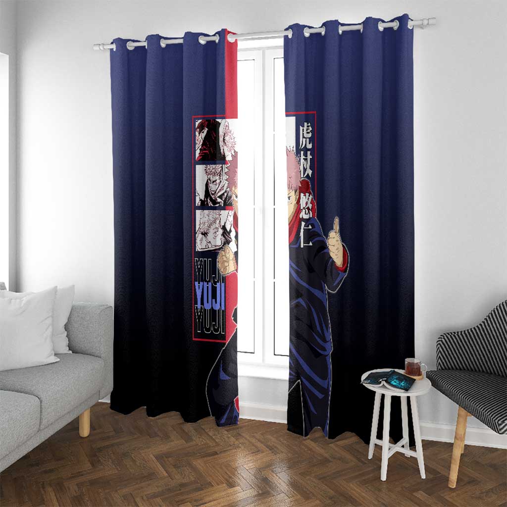 Yuji Itadori from Jujutsu Kaisen Window Curtain with Action Pose and Energetic Expressions Design - The Mazicc