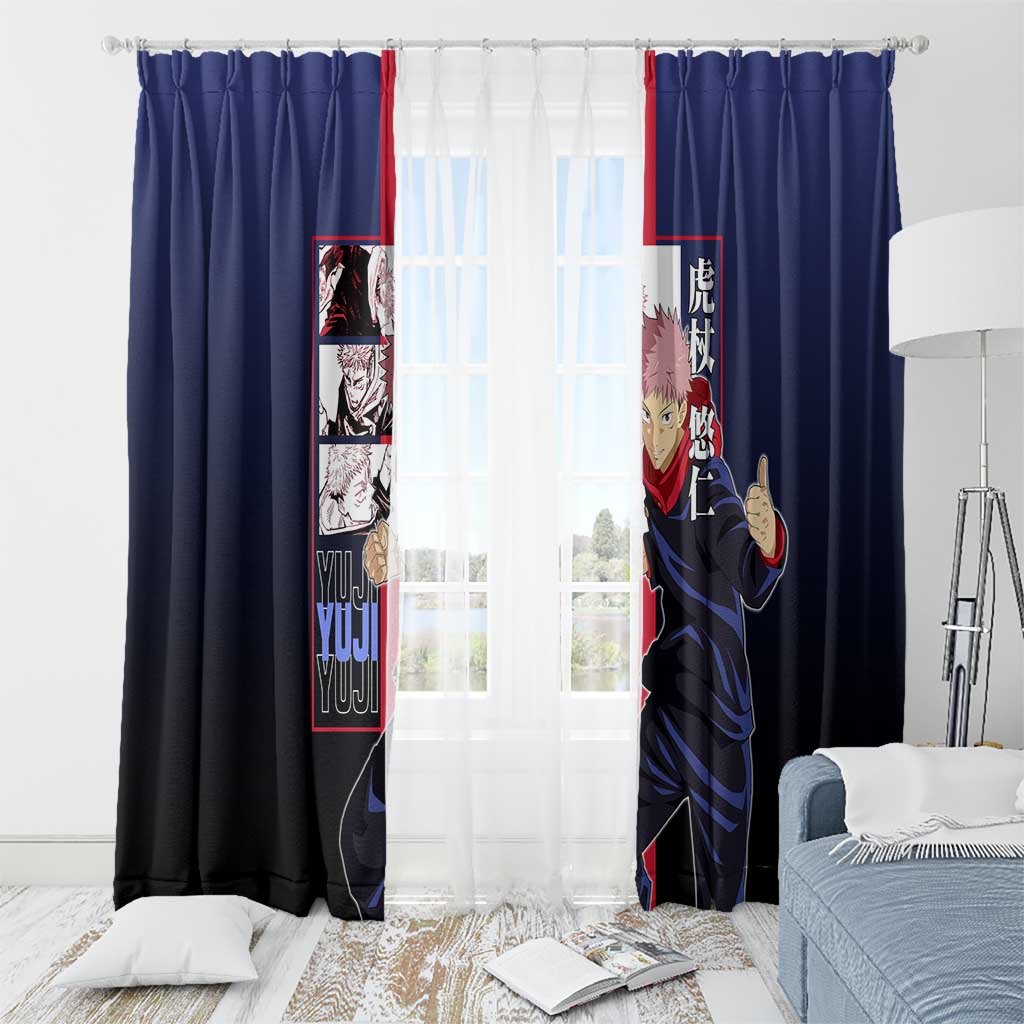 Yuji Itadori from Jujutsu Kaisen Window Curtain with Action Pose and Energetic Expressions Design - The Mazicc