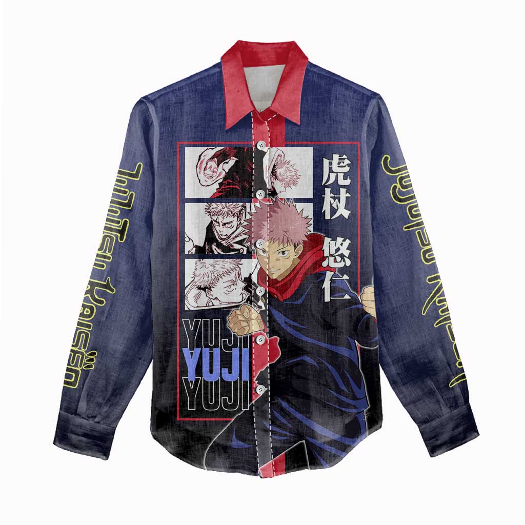 Yuji Itadori from Jujutsu Kaisen Women Casual Shirt with Action Pose and Energetic Expressions Design - The Mazicc
