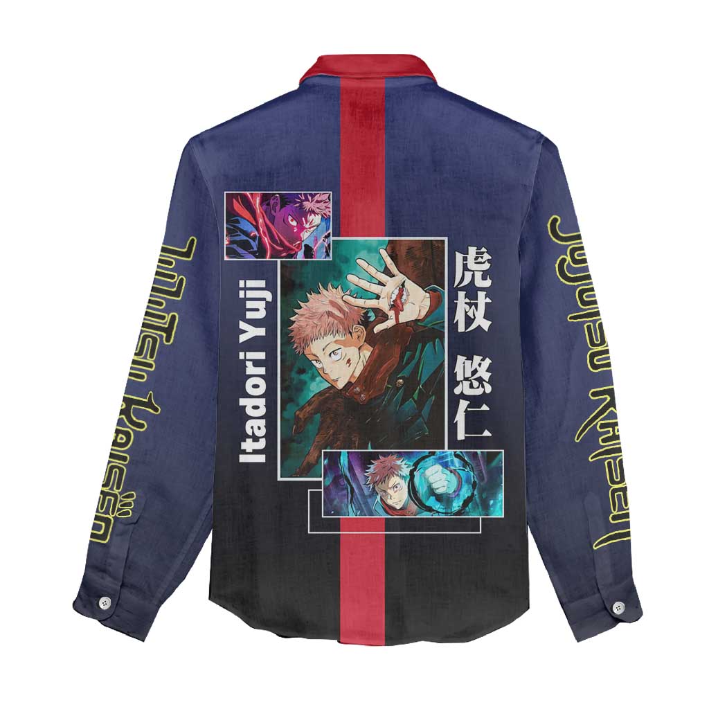 Yuji Itadori from Jujutsu Kaisen Women Casual Shirt with Action Pose and Energetic Expressions Design - The Mazicc