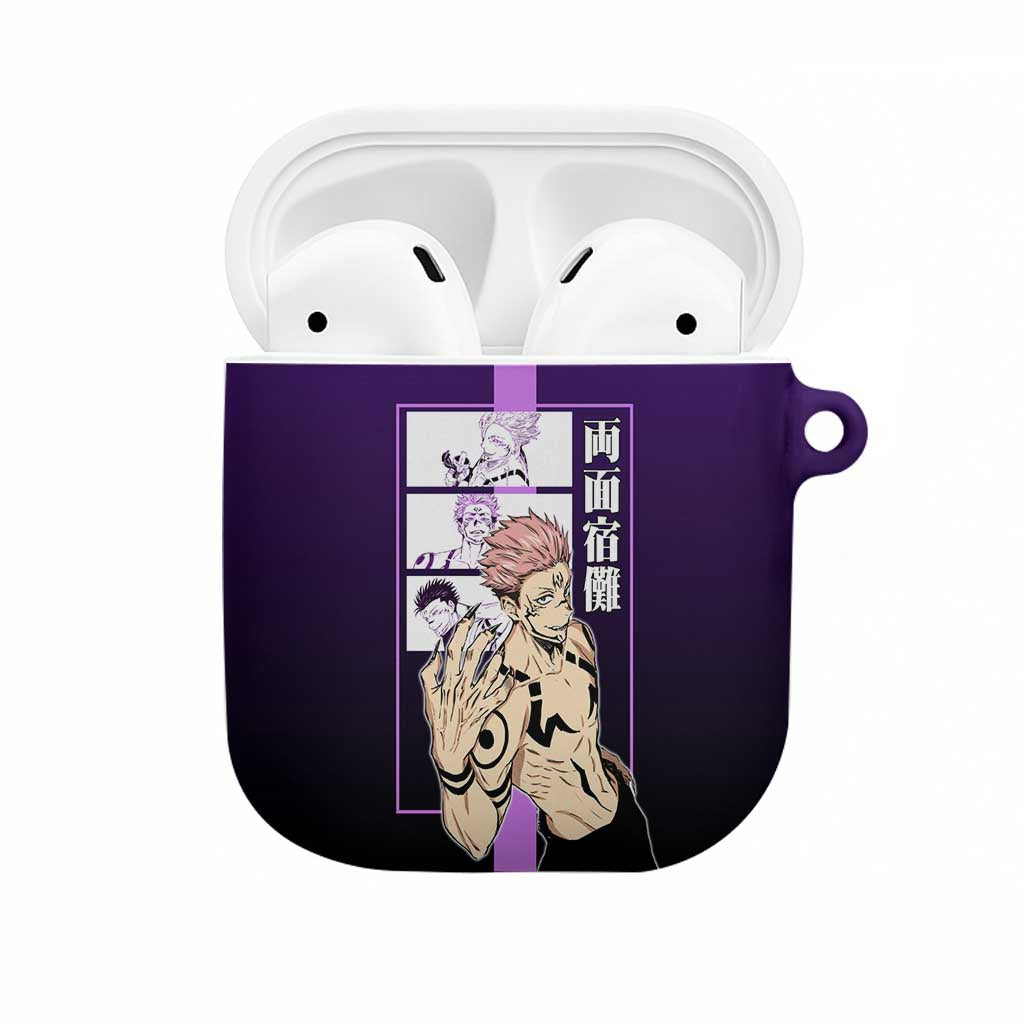 Ryomen Sukuna from Jujutsu Kaisen AirPods Case with Purple Background and Multiple Poses Design - The Mazicc