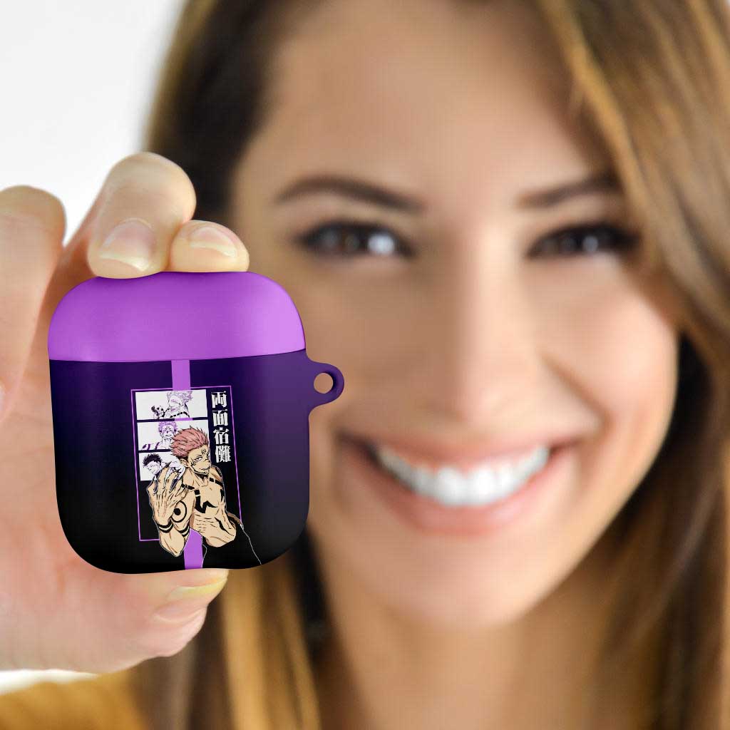 Ryomen Sukuna from Jujutsu Kaisen AirPods Case with Purple Background and Multiple Poses Design - The Mazicc