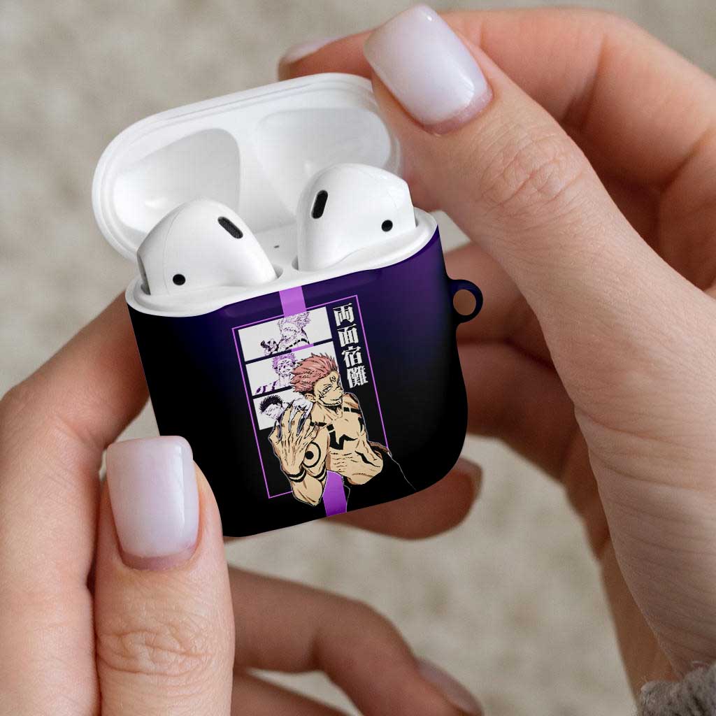 Ryomen Sukuna from Jujutsu Kaisen AirPods Case with Purple Background and Multiple Poses Design - The Mazicc