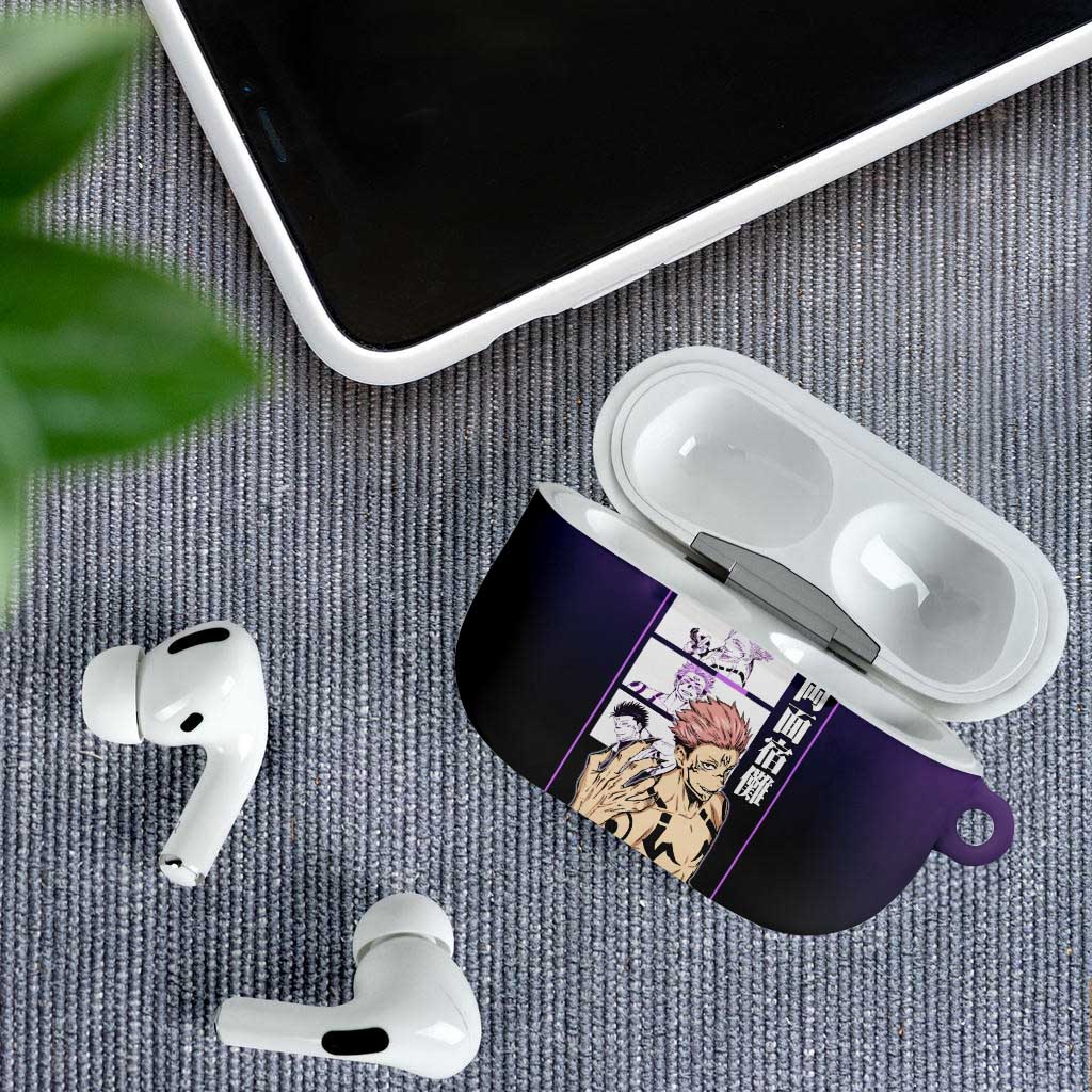 Ryomen Sukuna from Jujutsu Kaisen AirPods Case with Purple Background and Multiple Poses Design - The Mazicc