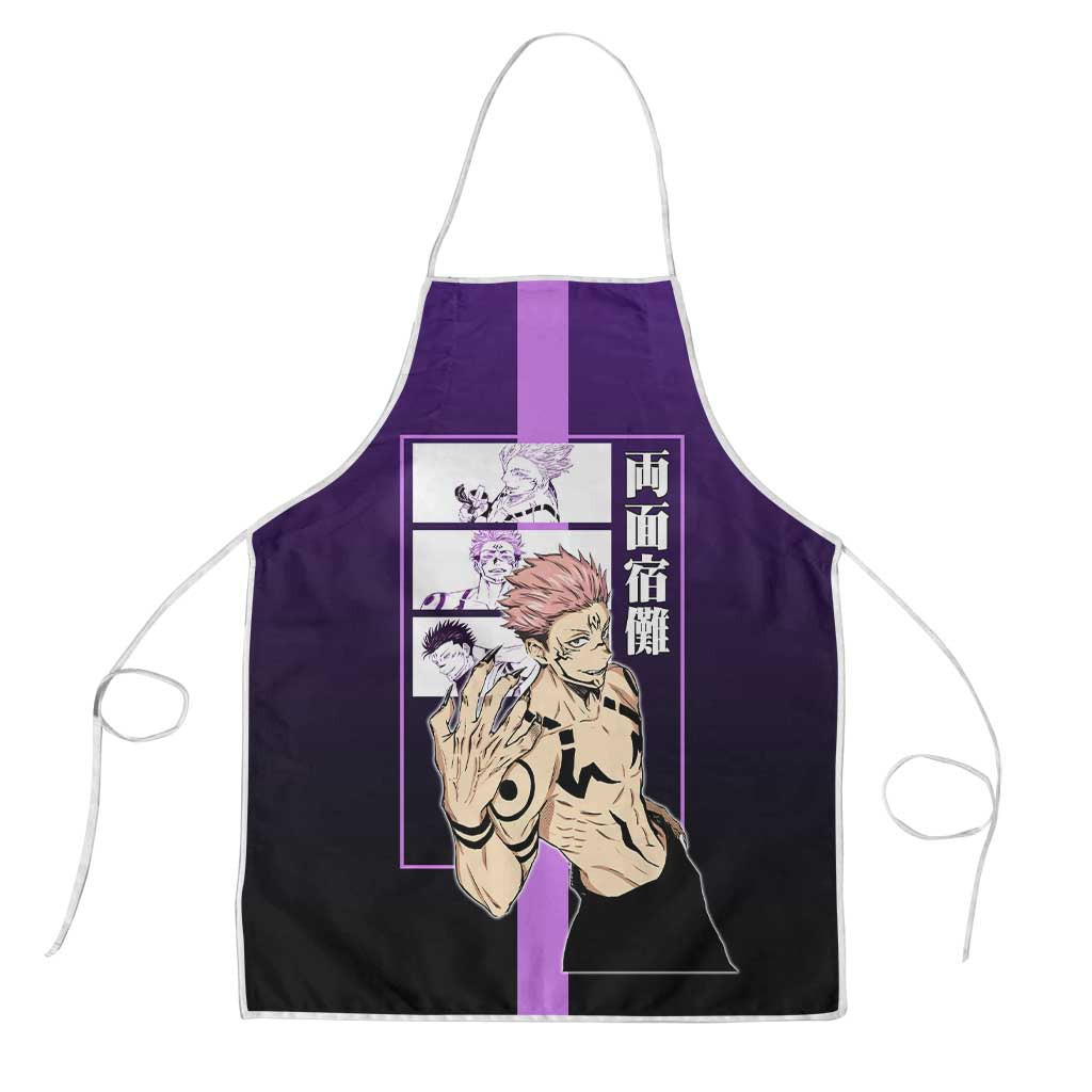 Ryomen Sukuna from Jujutsu Kaisen Apron with Purple Background and Multiple Poses Design - The Mazicc