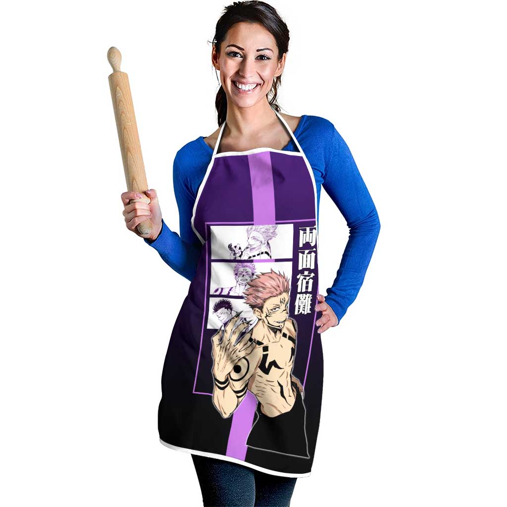 Ryomen Sukuna from Jujutsu Kaisen Apron with Purple Background and Multiple Poses Design - The Mazicc