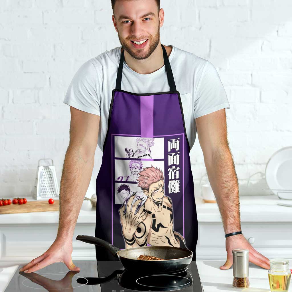 Ryomen Sukuna from Jujutsu Kaisen Apron with Purple Background and Multiple Poses Design - The Mazicc