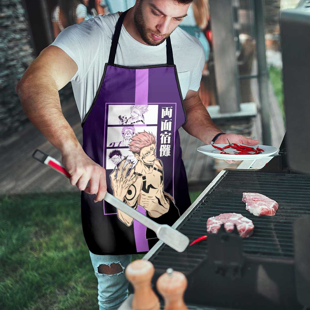 Ryomen Sukuna from Jujutsu Kaisen Apron with Purple Background and Multiple Poses Design - The Mazicc
