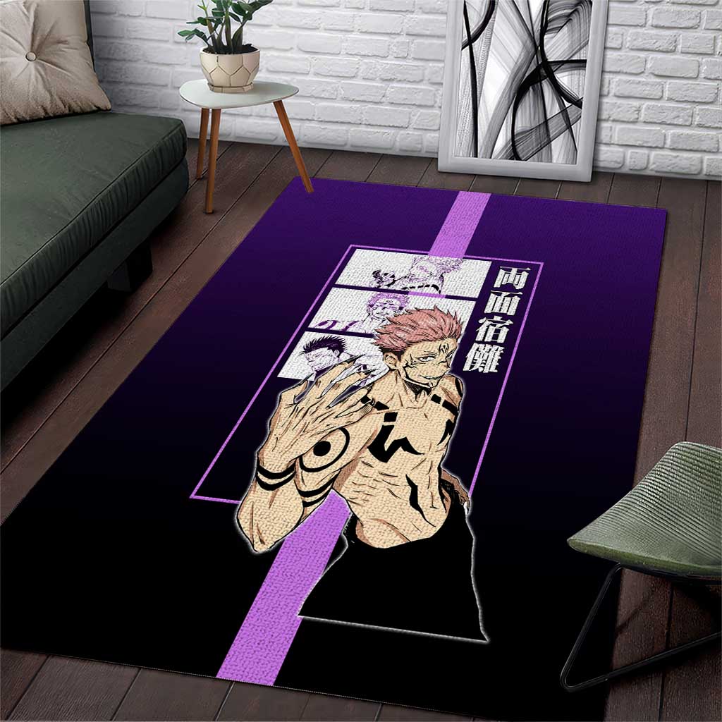 Ryomen Sukuna from Jujutsu Kaisen Area Rug with Purple Background and Multiple Poses Design - The Mazicc