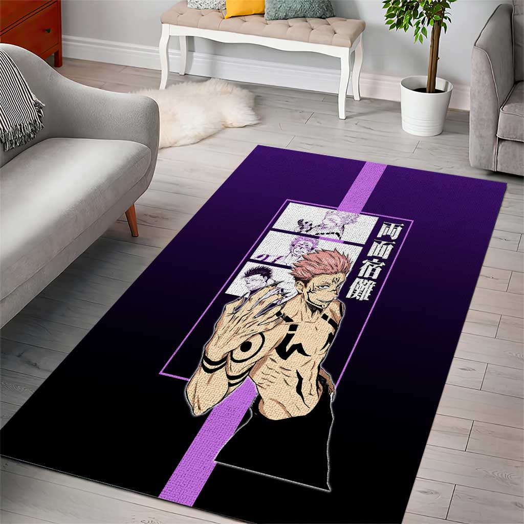 Ryomen Sukuna from Jujutsu Kaisen Area Rug with Purple Background and Multiple Poses Design - The Mazicc
