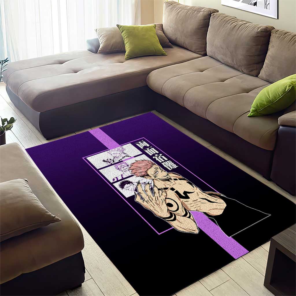 Ryomen Sukuna from Jujutsu Kaisen Area Rug with Purple Background and Multiple Poses Design - The Mazicc