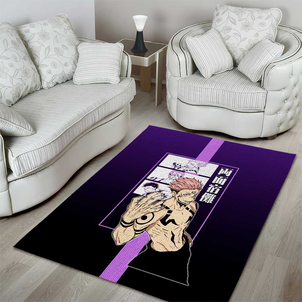 Ryomen Sukuna from Jujutsu Kaisen Area Rug with Purple Background and Multiple Poses Design - The Mazicc