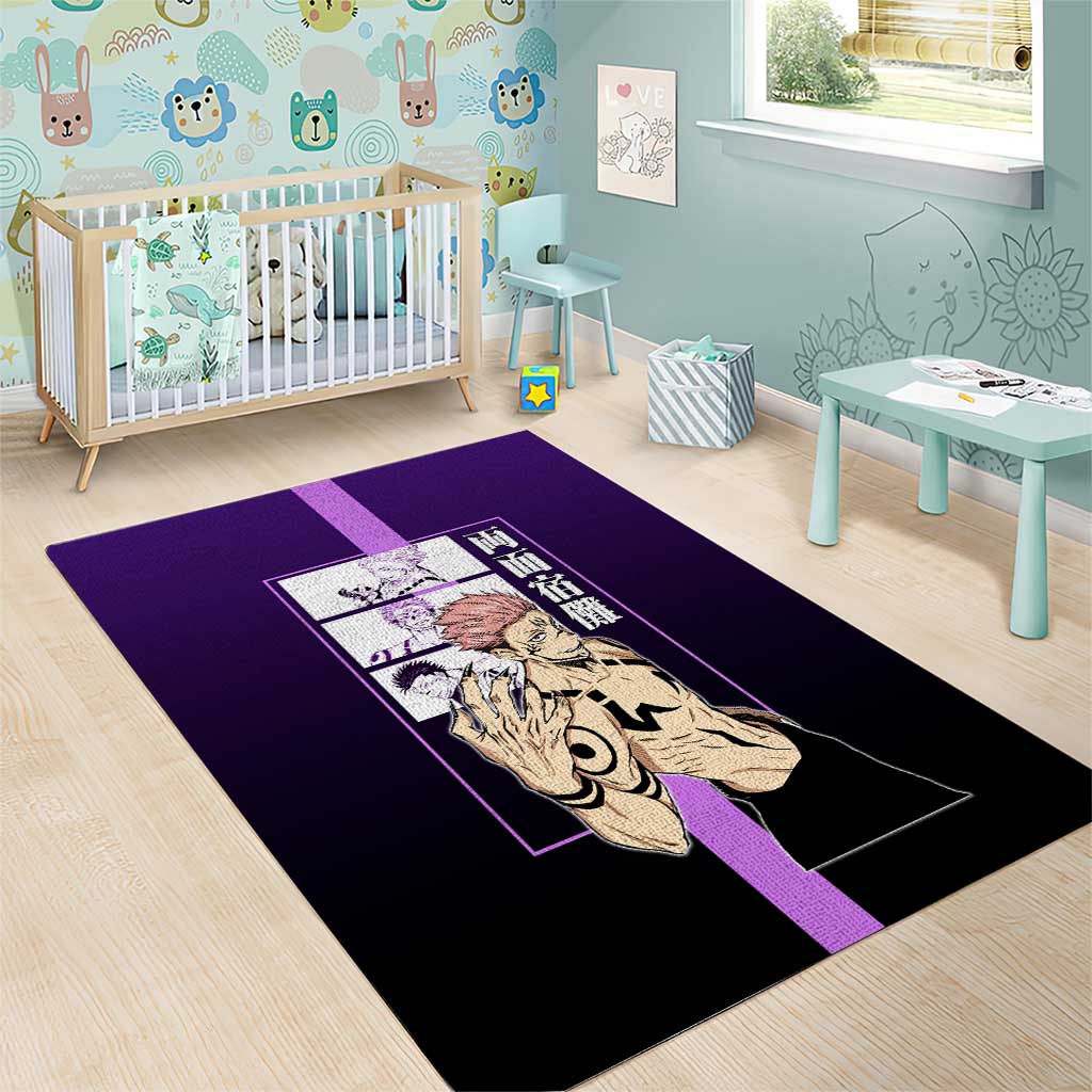 Ryomen Sukuna from Jujutsu Kaisen Area Rug with Purple Background and Multiple Poses Design - The Mazicc