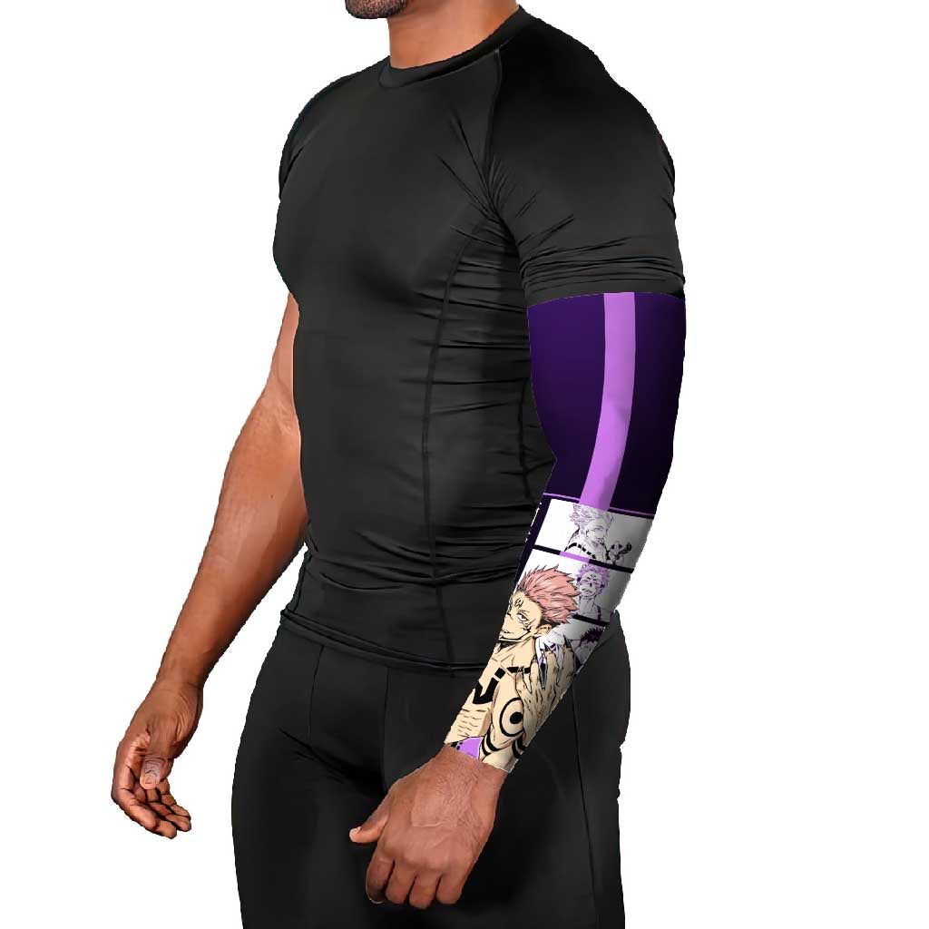 Ryomen Sukuna from Jujutsu Kaisen Arm Sleeves with Purple Background and Multiple Poses Design - The Mazicc