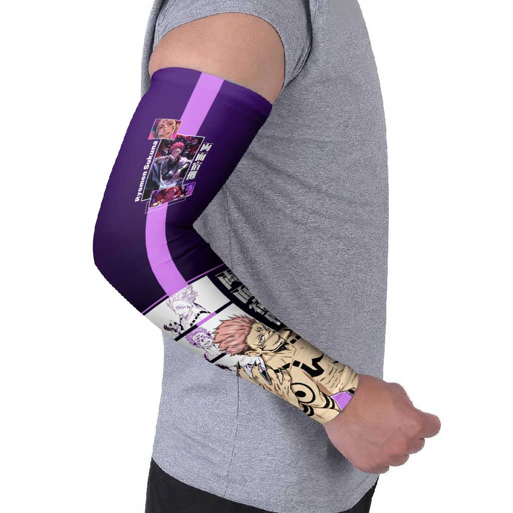 Ryomen Sukuna from Jujutsu Kaisen Arm Sleeves with Purple Background and Multiple Poses Design - The Mazicc
