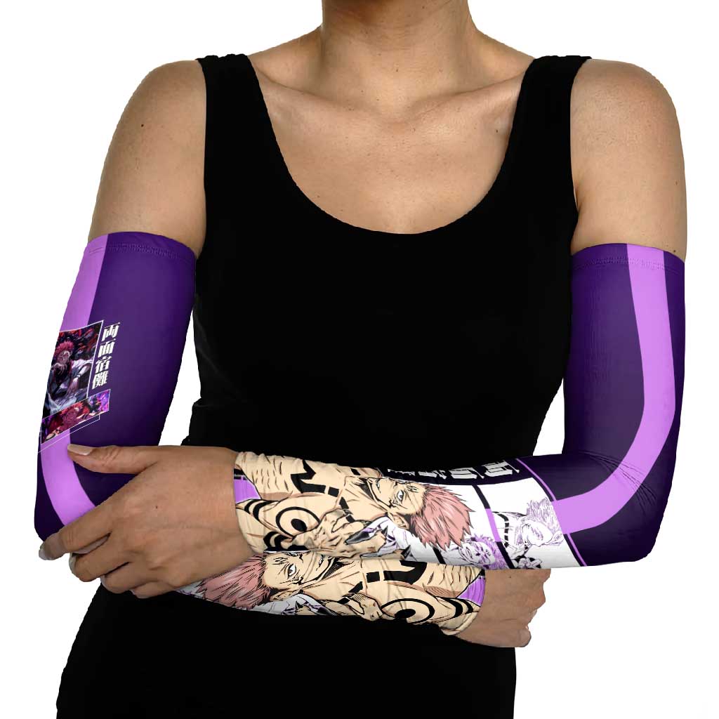 Ryomen Sukuna from Jujutsu Kaisen Arm Sleeves with Purple Background and Multiple Poses Design - The Mazicc