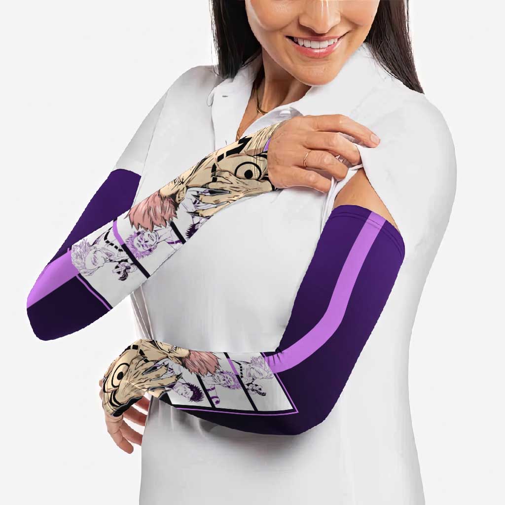 Ryomen Sukuna from Jujutsu Kaisen Arm Sleeves with Purple Background and Multiple Poses Design - The Mazicc