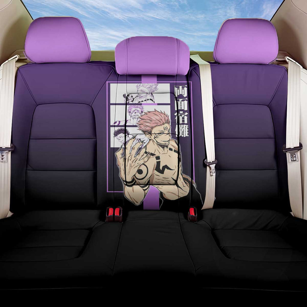 Ryomen Sukuna from Jujutsu Kaisen Back Car Seat Cover with Purple Background and Multiple Poses Design - The Mazicc