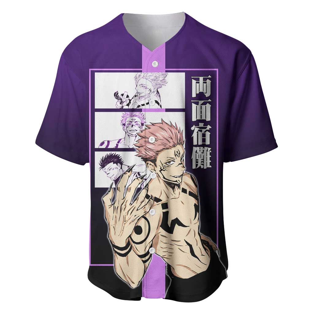 Ryomen Sukuna from Jujutsu Kaisen Baseball Jersey with Purple Background and Multiple Poses Design - The Mazicc