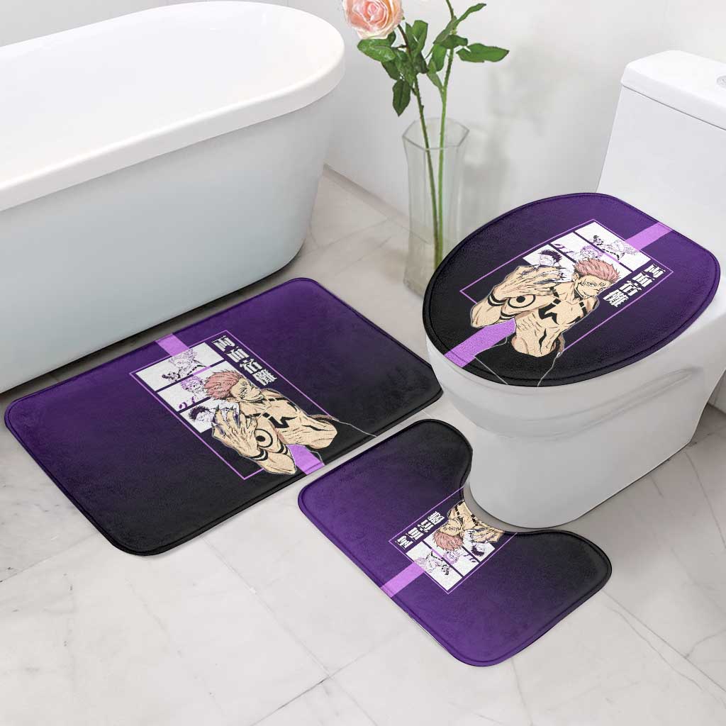 Ryomen Sukuna from Jujutsu Kaisen Bathroom Set with Purple Background and Multiple Poses Design - The Mazicc