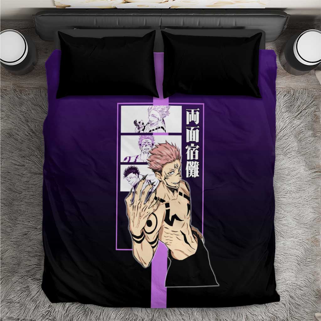 Ryomen Sukuna from Jujutsu Kaisen Bedding Set with Purple Background and Multiple Poses Design - The Mazicc