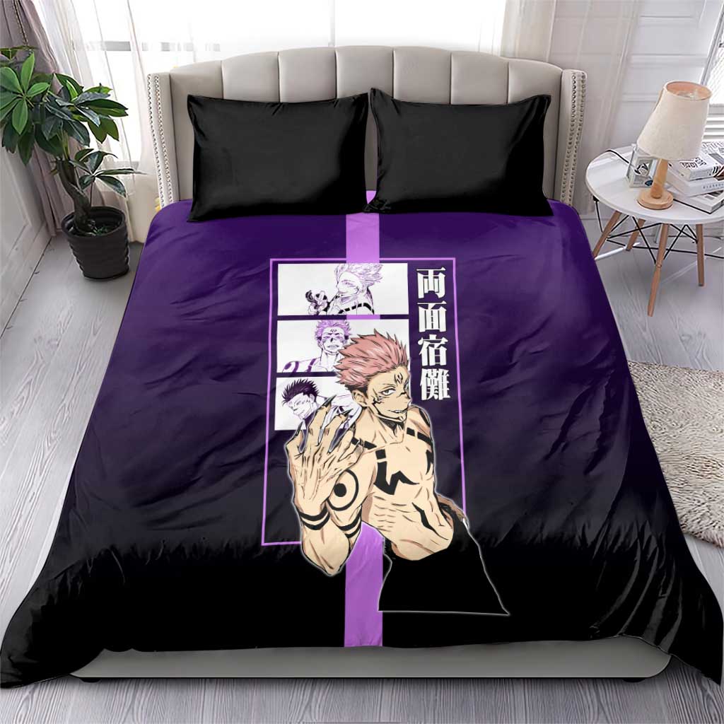 Ryomen Sukuna from Jujutsu Kaisen Bedding Set with Purple Background and Multiple Poses Design - The Mazicc