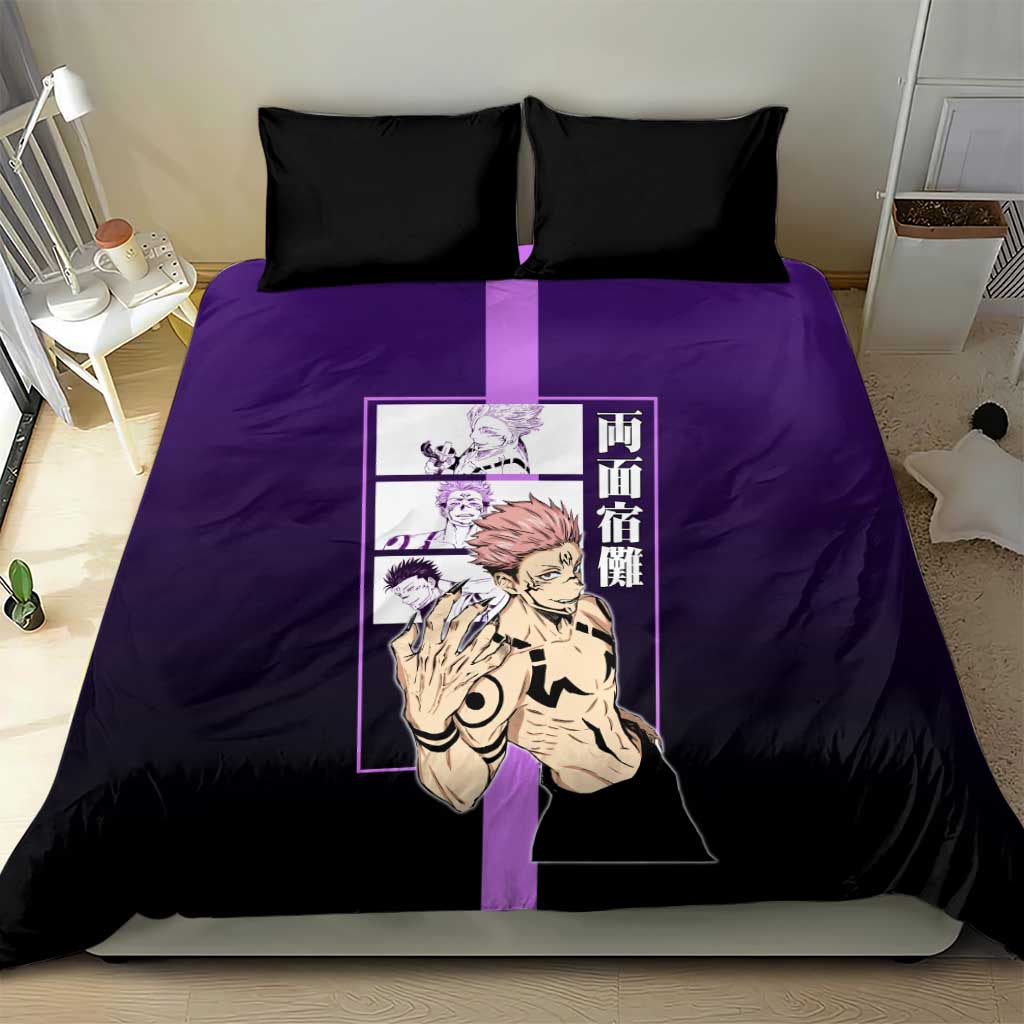 Ryomen Sukuna from Jujutsu Kaisen Bedding Set with Purple Background and Multiple Poses Design - The Mazicc