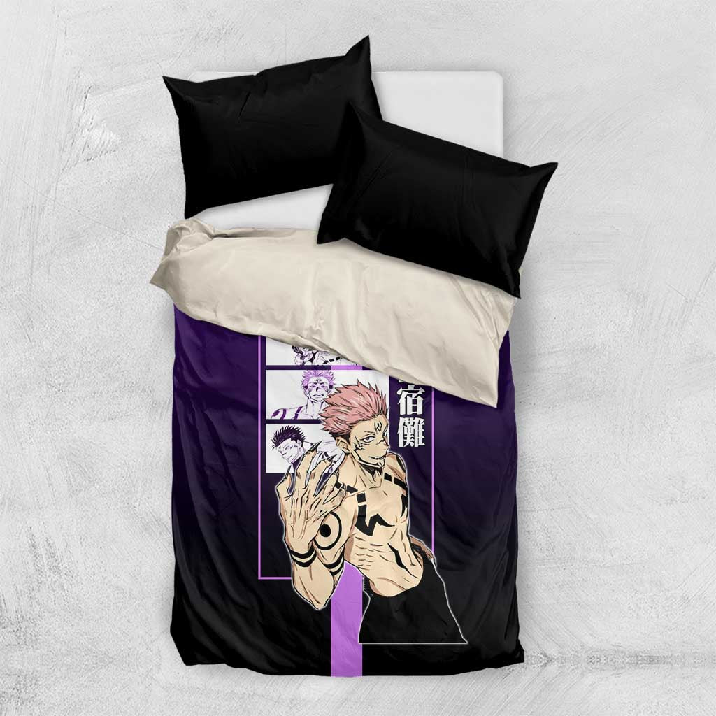 Ryomen Sukuna from Jujutsu Kaisen Bedding Set with Purple Background and Multiple Poses Design - The Mazicc