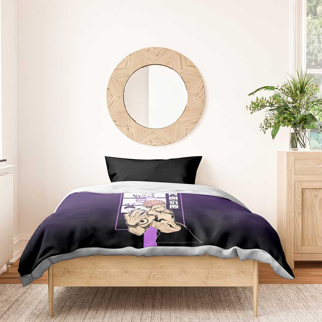 Ryomen Sukuna from Jujutsu Kaisen Bedding Set with Purple Background and Multiple Poses Design - The Mazicc