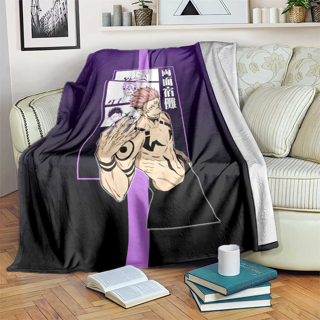 Ryomen Sukuna from Jujutsu Kaisen Blanket with Purple Background and Multiple Poses Design - The Mazicc