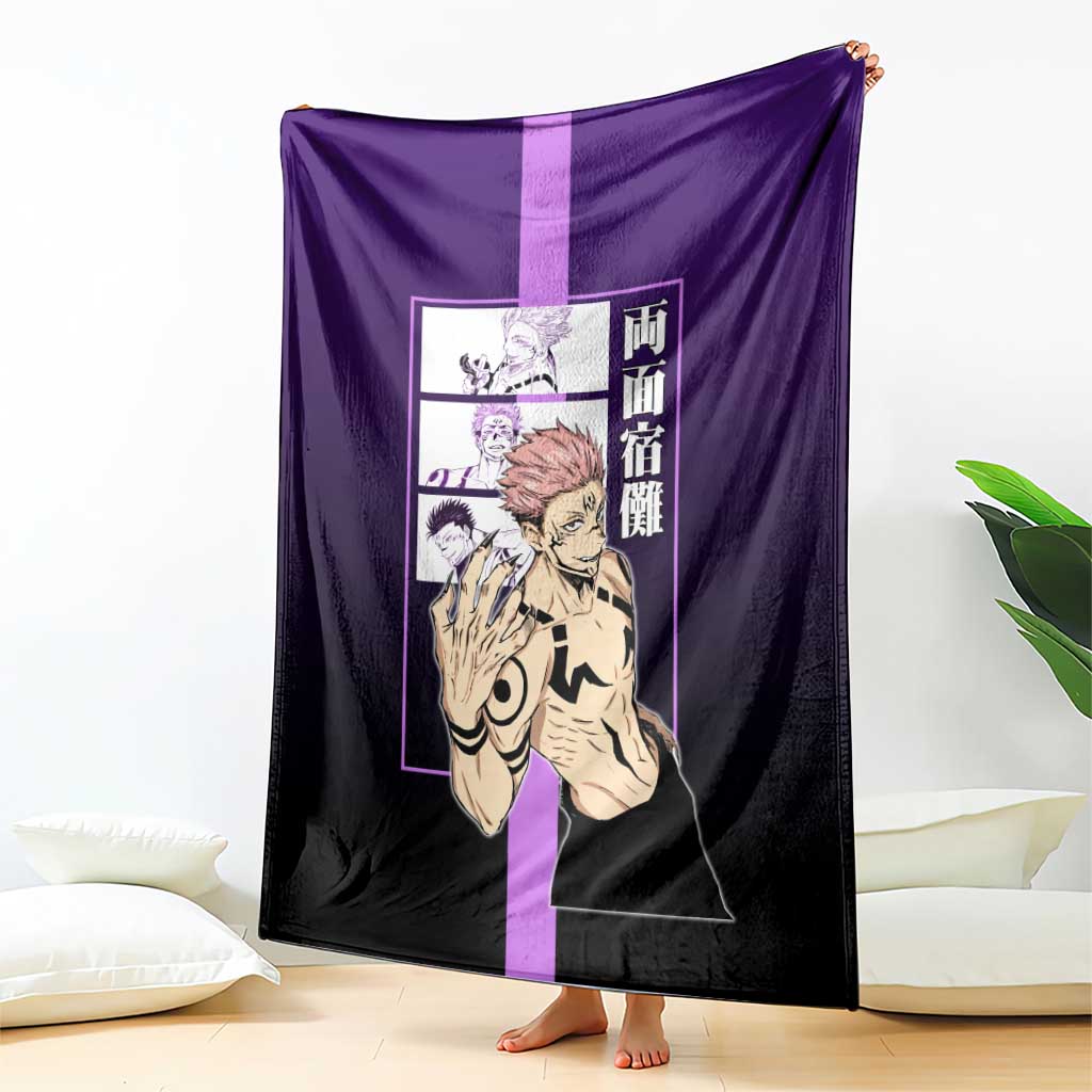 Ryomen Sukuna from Jujutsu Kaisen Blanket with Purple Background and Multiple Poses Design - The Mazicc