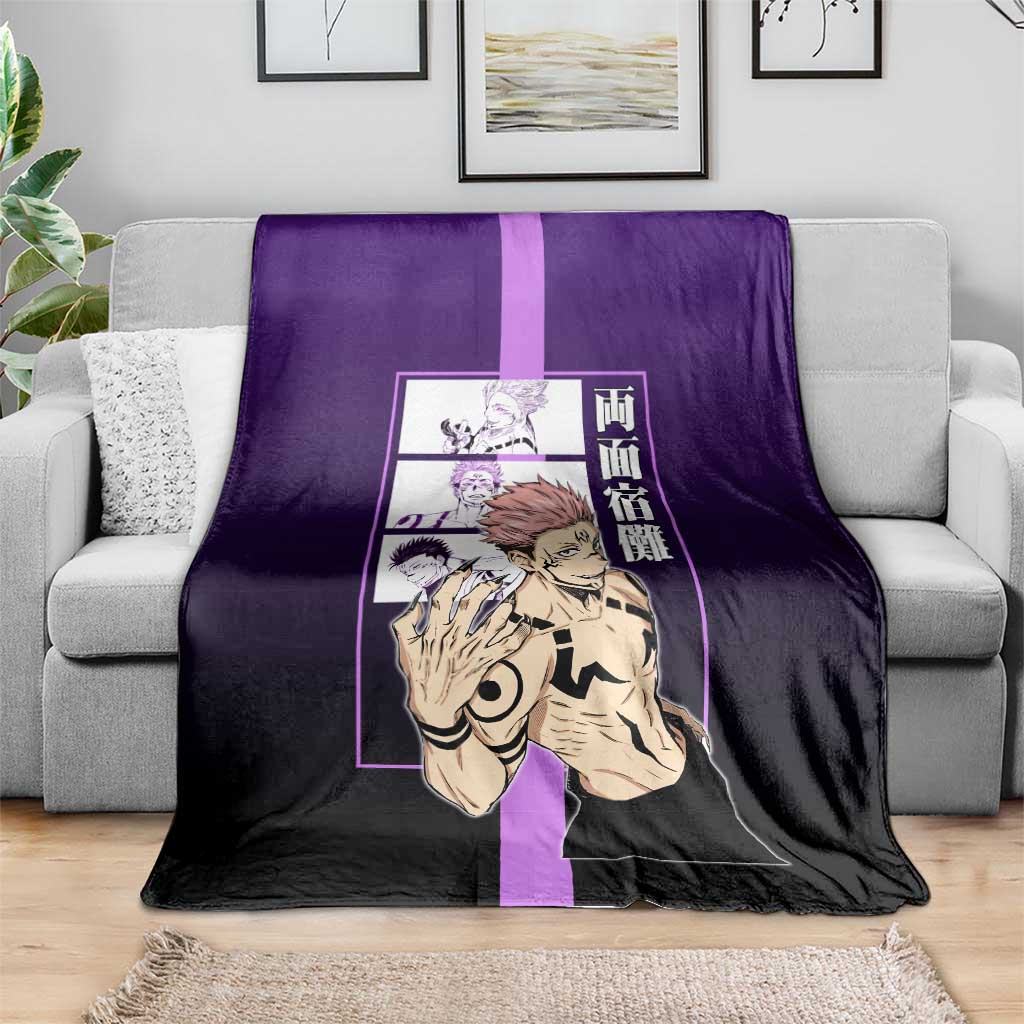 Ryomen Sukuna from Jujutsu Kaisen Blanket with Purple Background and Multiple Poses Design - The Mazicc