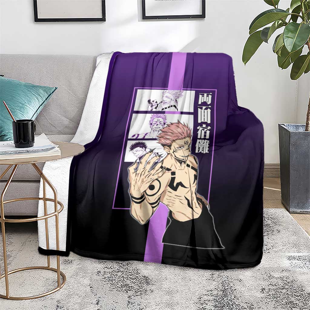 Ryomen Sukuna from Jujutsu Kaisen Blanket with Purple Background and Multiple Poses Design - The Mazicc