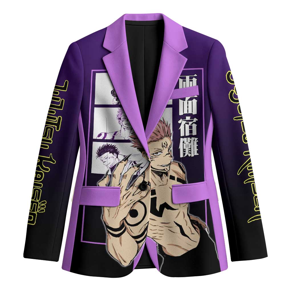 Ryomen Sukuna from Jujutsu Kaisen Blazer with Purple Background and Multiple Poses Design - The Mazicc