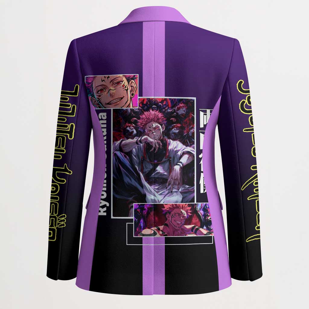 Ryomen Sukuna from Jujutsu Kaisen Blazer with Purple Background and Multiple Poses Design - The Mazicc