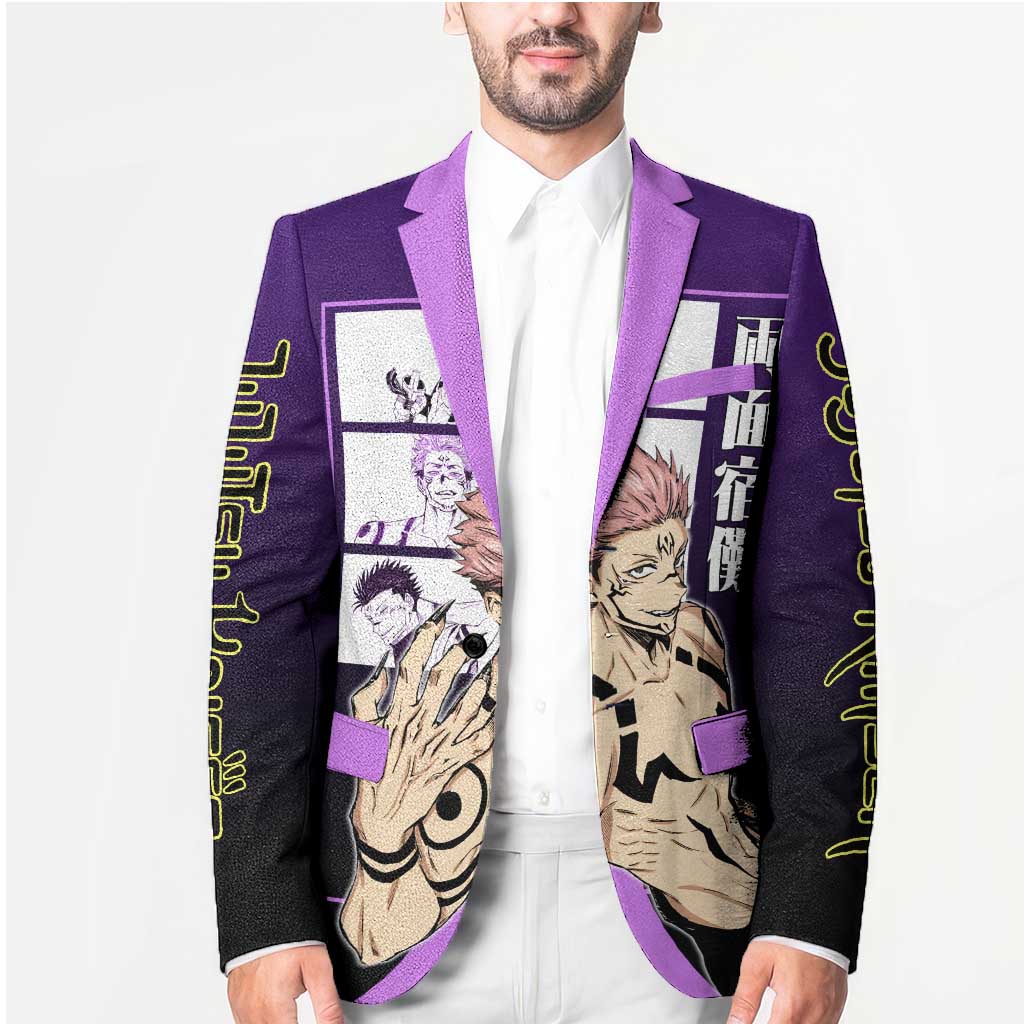 Ryomen Sukuna from Jujutsu Kaisen Blazer with Purple Background and Multiple Poses Design - The Mazicc