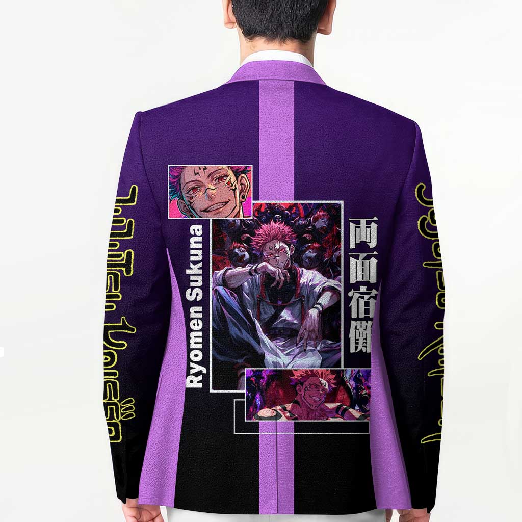 Ryomen Sukuna from Jujutsu Kaisen Blazer with Purple Background and Multiple Poses Design - The Mazicc