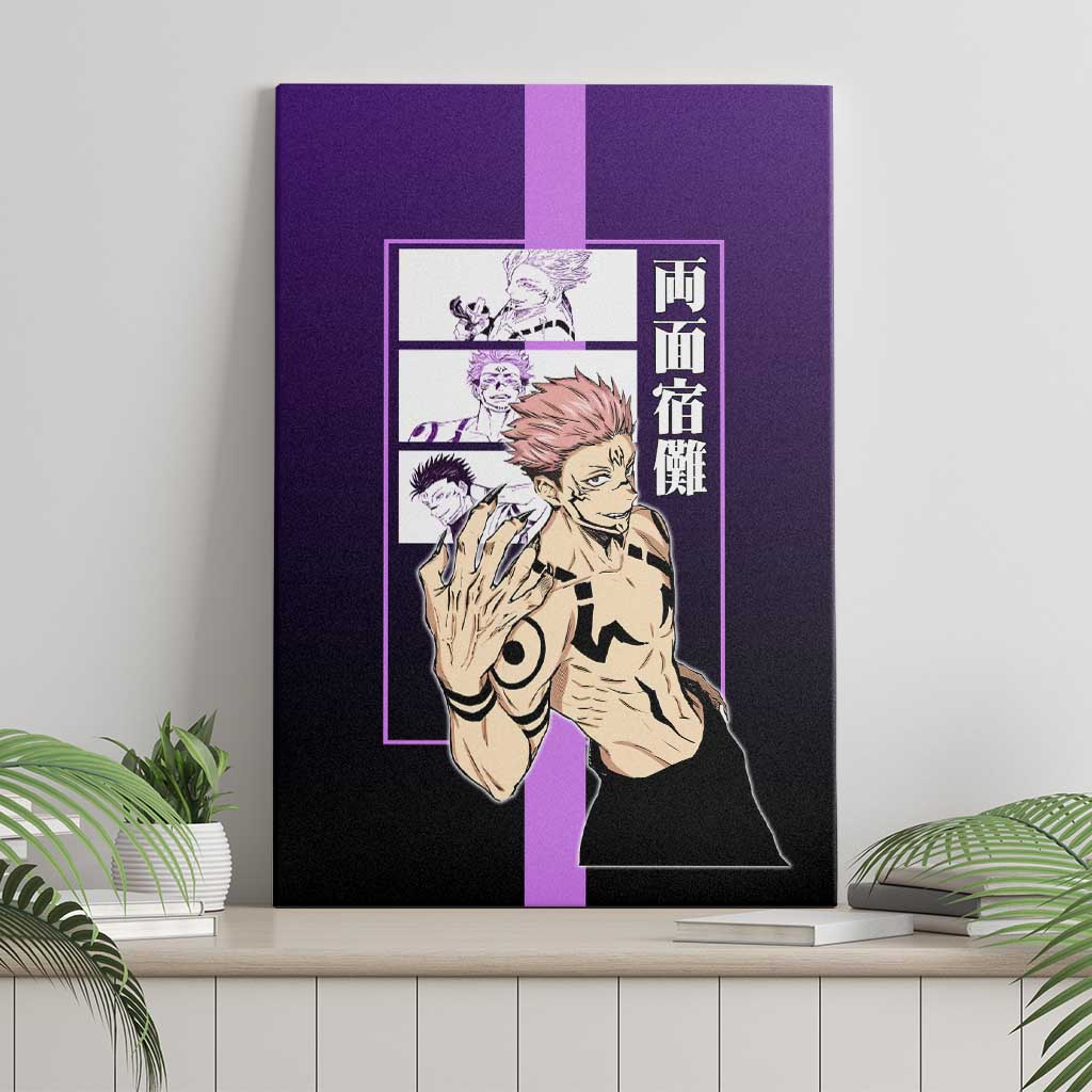 Ryomen Sukuna from Jujutsu Kaisen Canvas Wall Art with Purple Background and Multiple Poses Design - The Mazicc