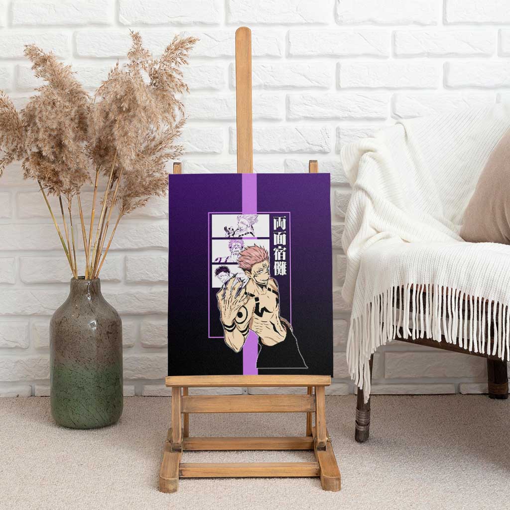 Ryomen Sukuna from Jujutsu Kaisen Canvas Wall Art with Purple Background and Multiple Poses Design - The Mazicc