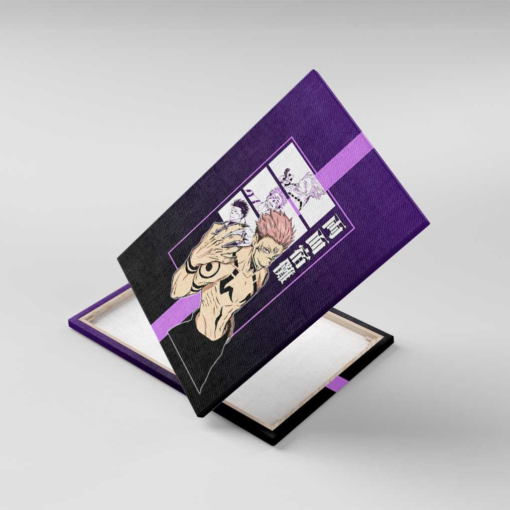 Ryomen Sukuna from Jujutsu Kaisen Canvas Wall Art with Purple Background and Multiple Poses Design - The Mazicc