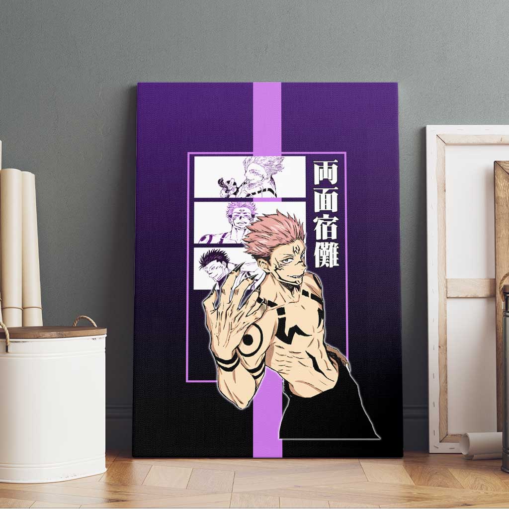 Ryomen Sukuna from Jujutsu Kaisen Canvas Wall Art with Purple Background and Multiple Poses Design - The Mazicc