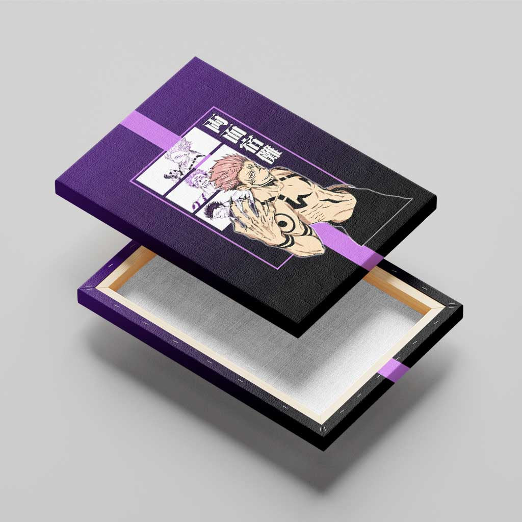 Ryomen Sukuna from Jujutsu Kaisen Canvas Wall Art with Purple Background and Multiple Poses Design - The Mazicc