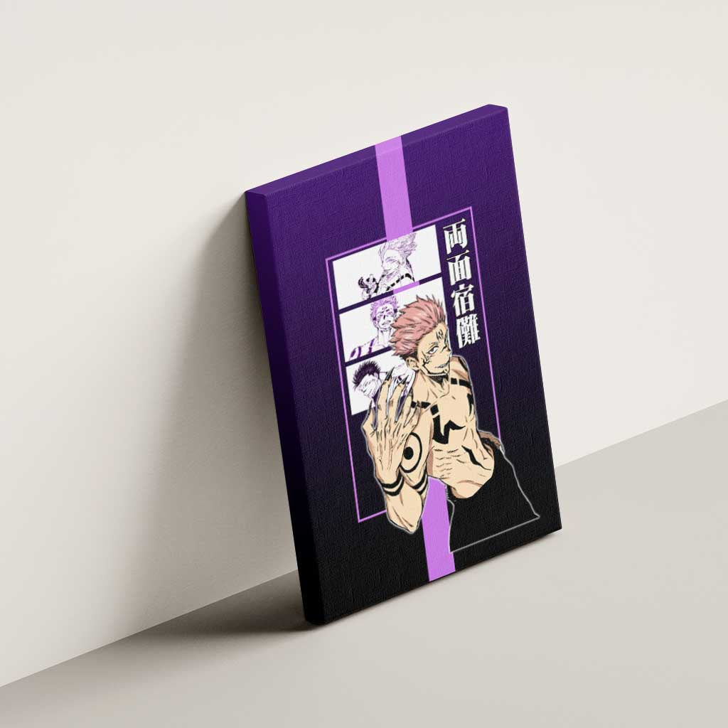 Ryomen Sukuna from Jujutsu Kaisen Canvas Wall Art with Purple Background and Multiple Poses Design - The Mazicc