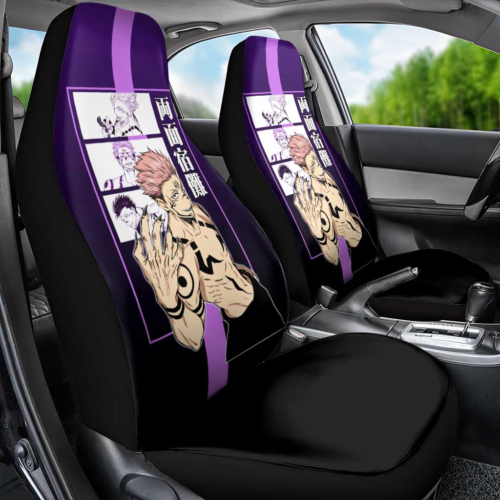 Ryomen Sukuna from Jujutsu Kaisen Car Seat Cover with Purple Background and Multiple Poses Design - The Mazicc