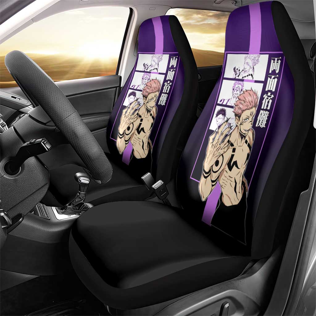 Ryomen Sukuna from Jujutsu Kaisen Car Seat Cover with Purple Background and Multiple Poses Design - The Mazicc